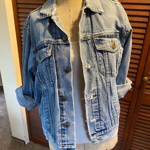 Vintage Mechanic Distressed Denim Jacket Size 38 90s Grunge